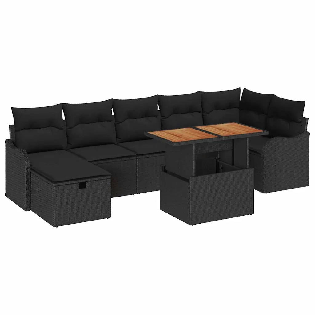 Set Divano da Giardino con cuscino 8 pcs Nero polyrattan