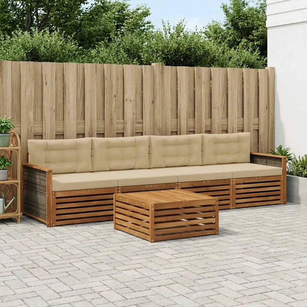 Set di divani da esterno con cuscino 5 pcs Naturale e Beige 3382991