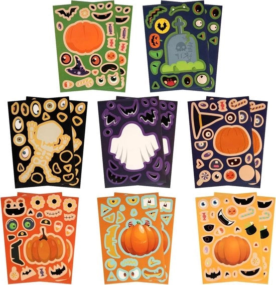 Sticker Halloween, 16 pezzi con tema pompoen e scheletro.