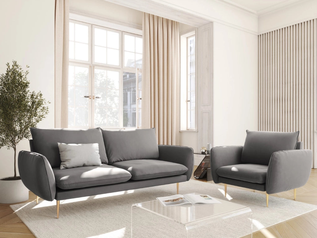 Cosmopolitan Design - Poltrona "Vienna" in velluto grigio chiaro 