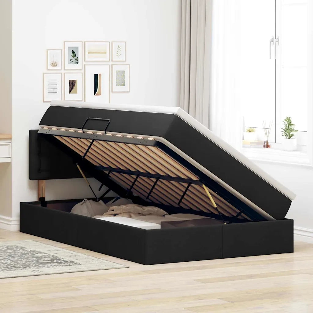 Letto con contenitore e materasso Nero 120 x 200 cm