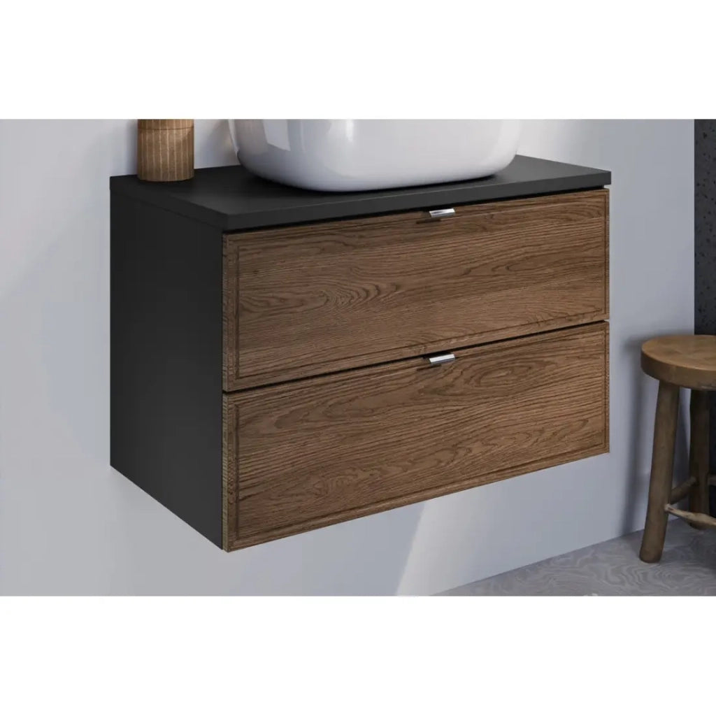Mobile sottolavabo SAVIA 80 cm marrone e nero – 2 cassetti – sospesi