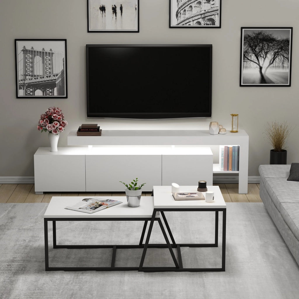 Gizzeria, set Mobili da Soggiorno Modulabile, Bianco