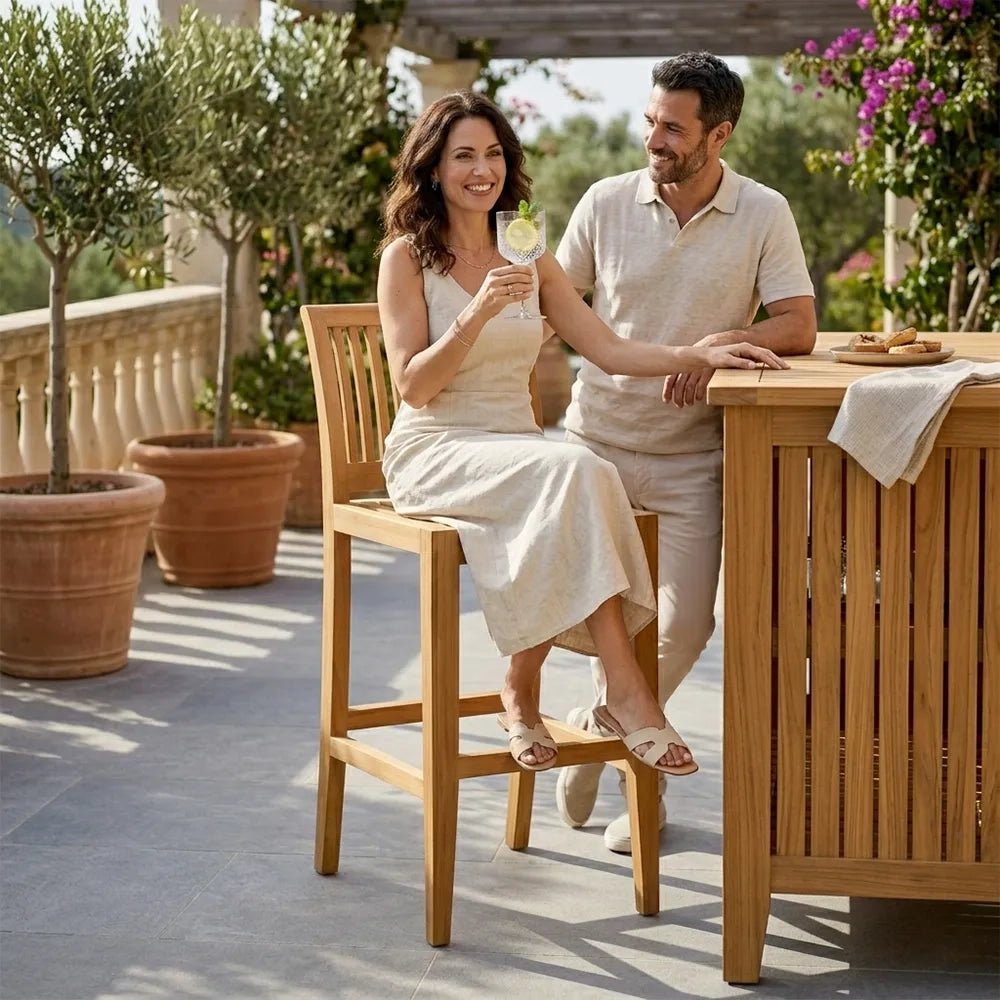 Sgabello alto da esterno in Legno Teak - Tabouret