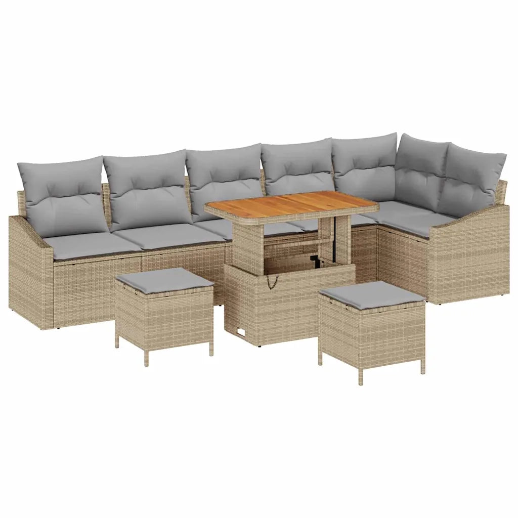 Set Divano da Giardino con cuscino 9 pcs Beige polyrattan