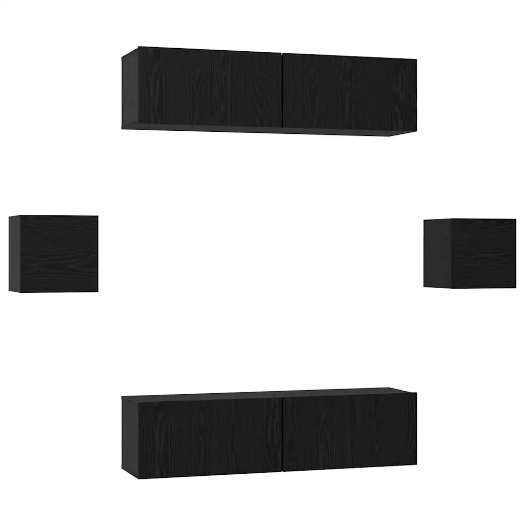 Set mobile TV 6 pz-Credenza per TV Rovere Nero Legno multistrato 203049
