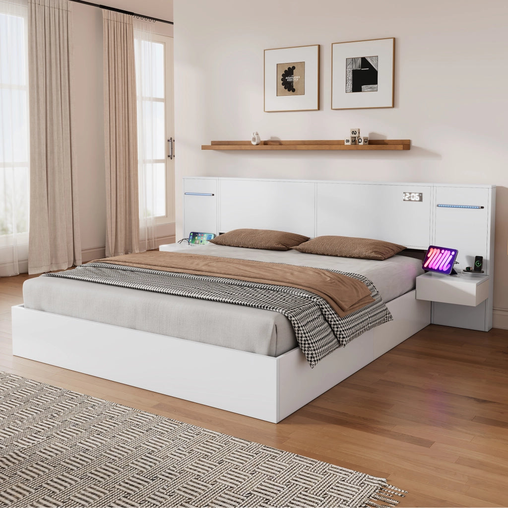 LETTO 180x200 cm in MDF bianco con 2 comodini