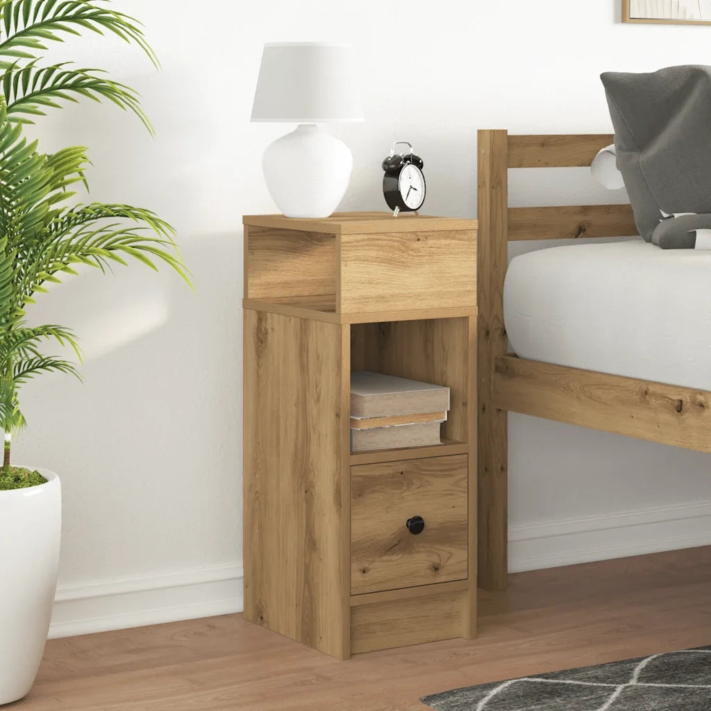 Comodino | Armadio da Notte | Mobiletto da notte con Cassetto Rovere Artigianale 25x31x66 cm