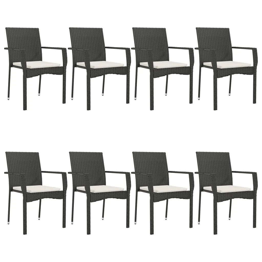Set da pranzo da giardino da 9 pezzi e cuscini resina intrecciata nera 02_0014840