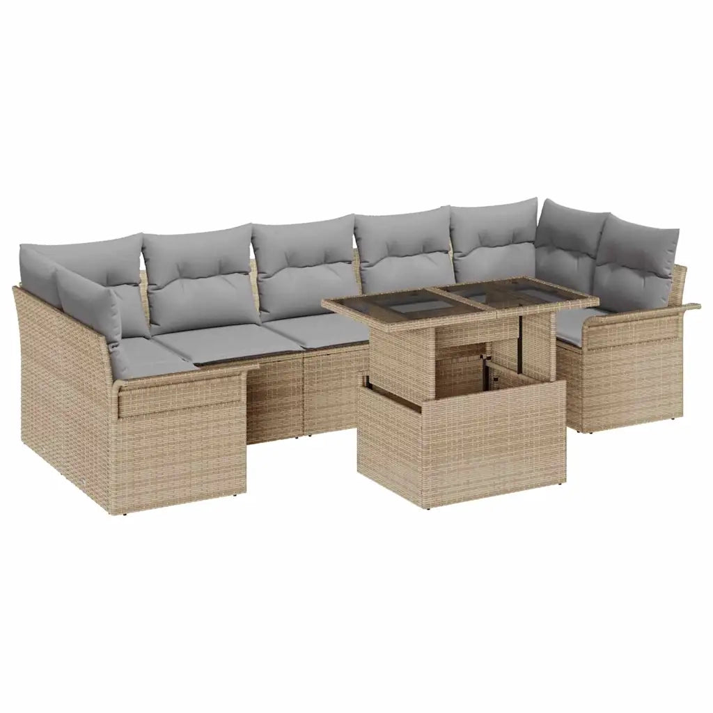 Set Divano da Giardino con cuscino 8 pcs Beige Poly Rattan 3348236