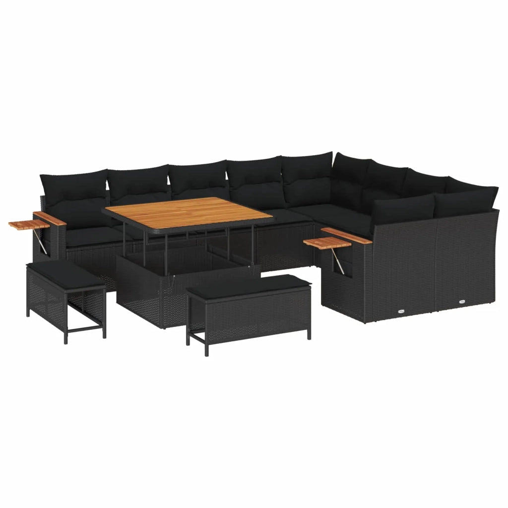 Set Divano da Giardino con cuscino 12 pcs Nero