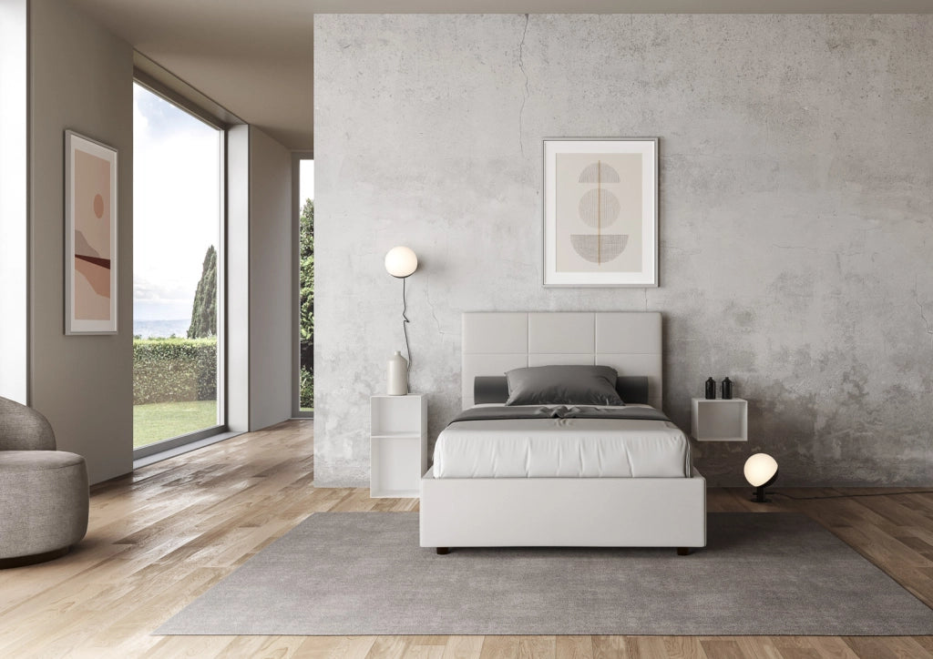 BS COM Letto una piazza e mezza con rete imbottito 120x210 similpelle bianco