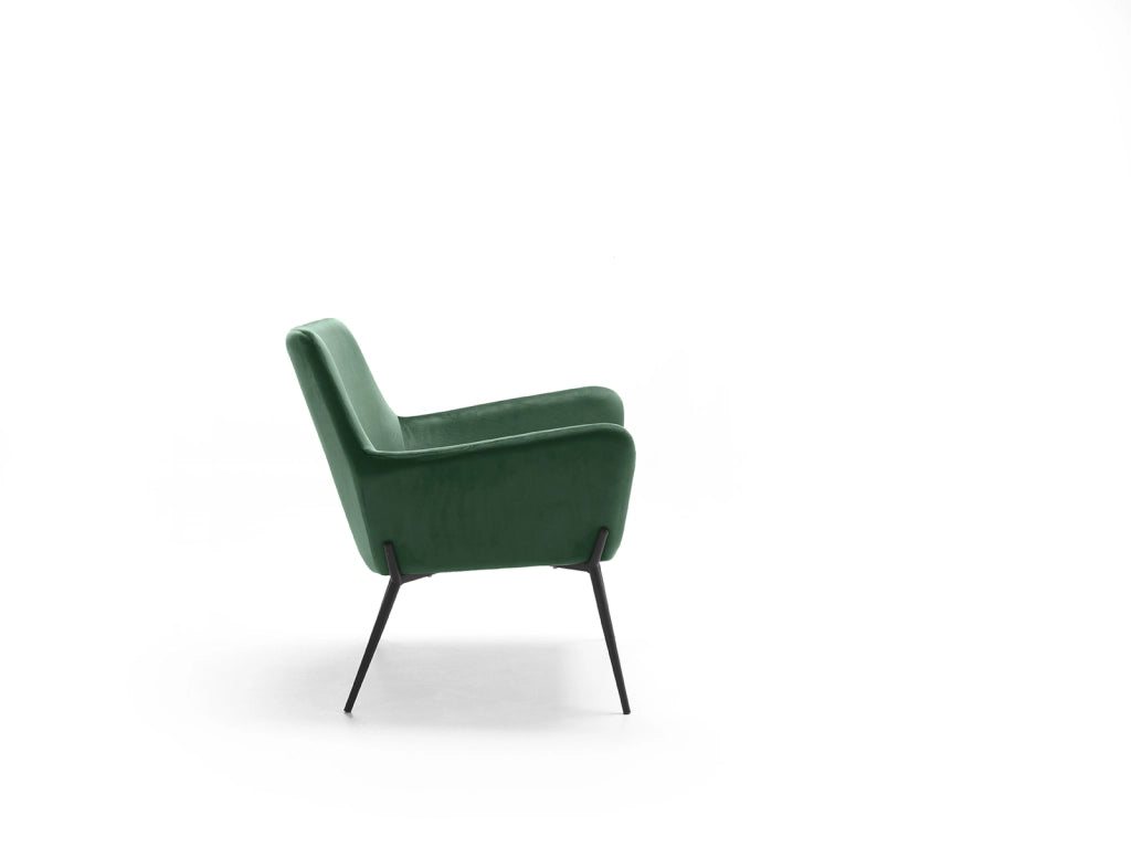 Poltrona Gin in Velluto Verde con Struttura in Metallo Nero Opaco - Design Moderno e Contemporaneo per Area Living 70x71,5x79 cm