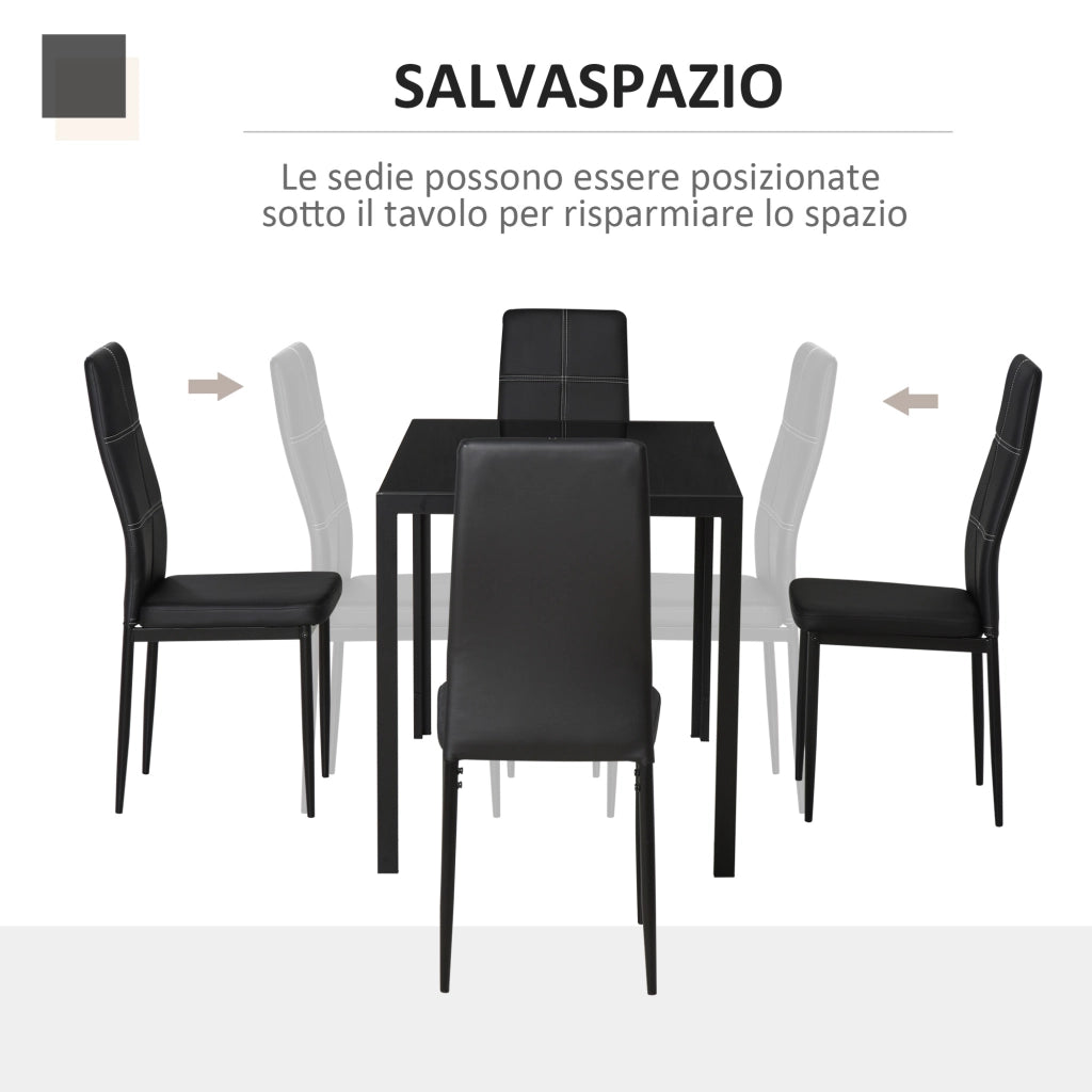 Set 5 Pezzi con Tavolo e Sedie da Pranzo ¨C zephmum ¨C Nero