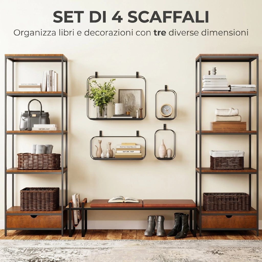 Mensole a Muro Geometriche ¨C Xylo ¨C Set 4 Pezzi Nero Design Moderno