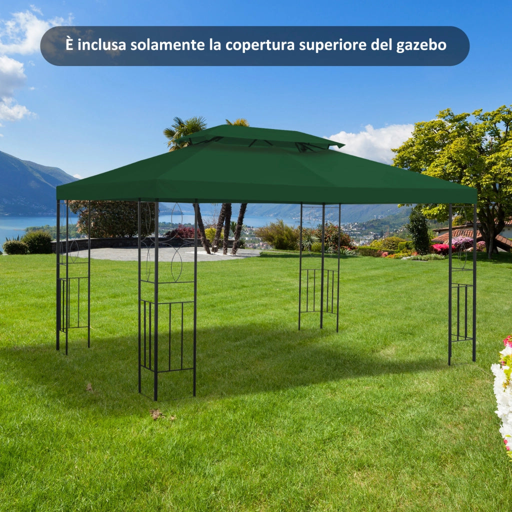 Gazebo 4x3 m 2 Livelli ¨C Minimal ¨C Verde Poliestere