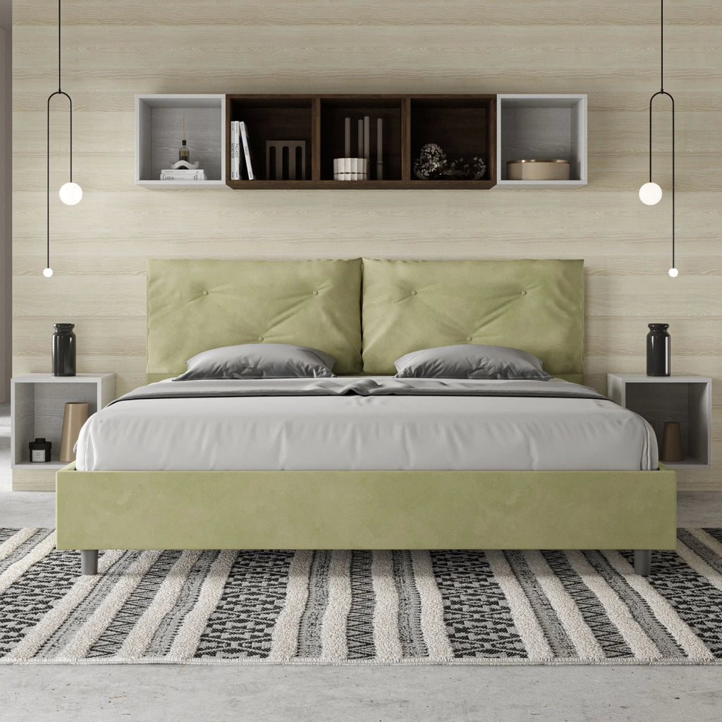 BS COM Letto matrimoniale king size con rete imbottito 190x200 microfibra tè verde Large