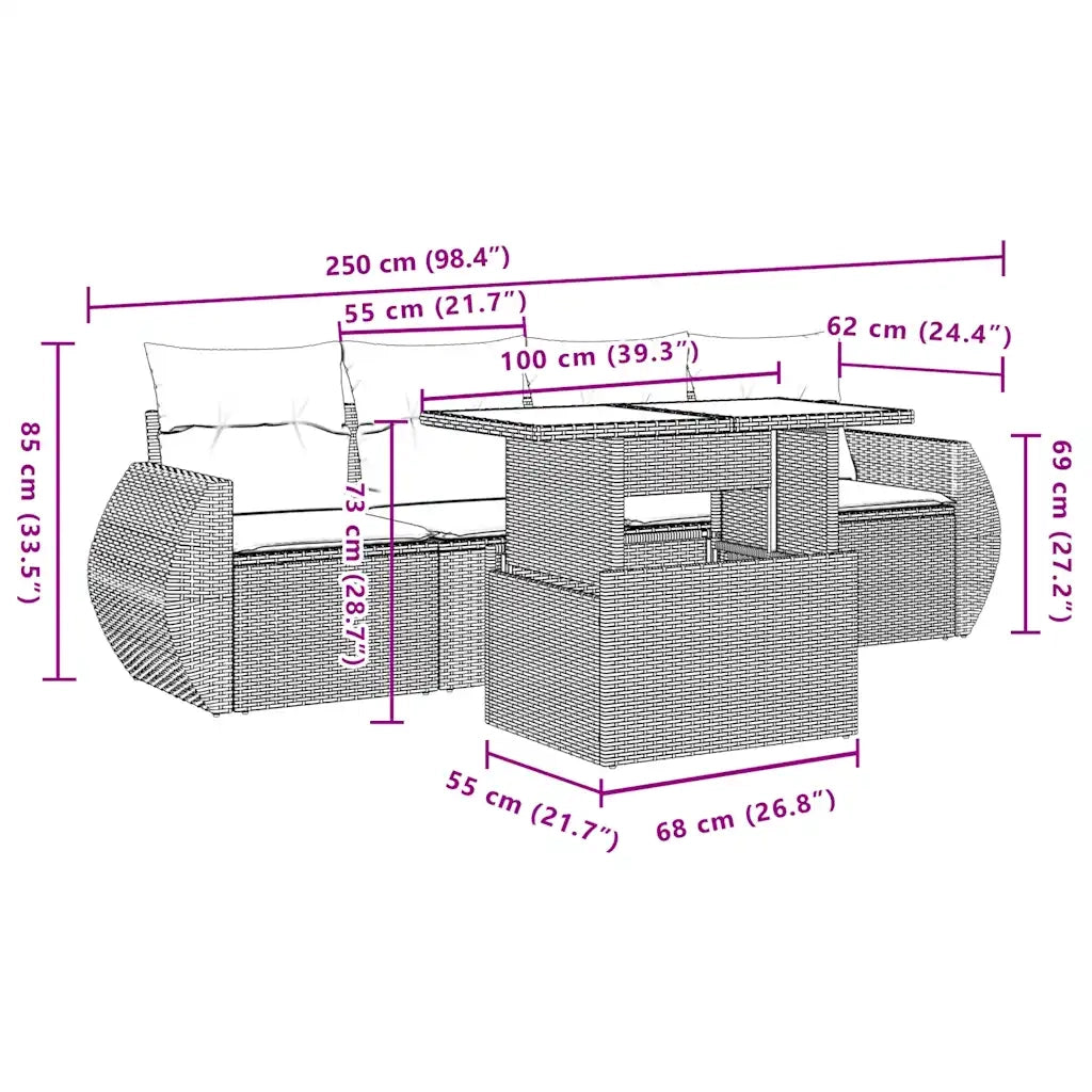 Set Divani da Giardino 5 pz con Cuscini Grigio in Polyrattan 3268361