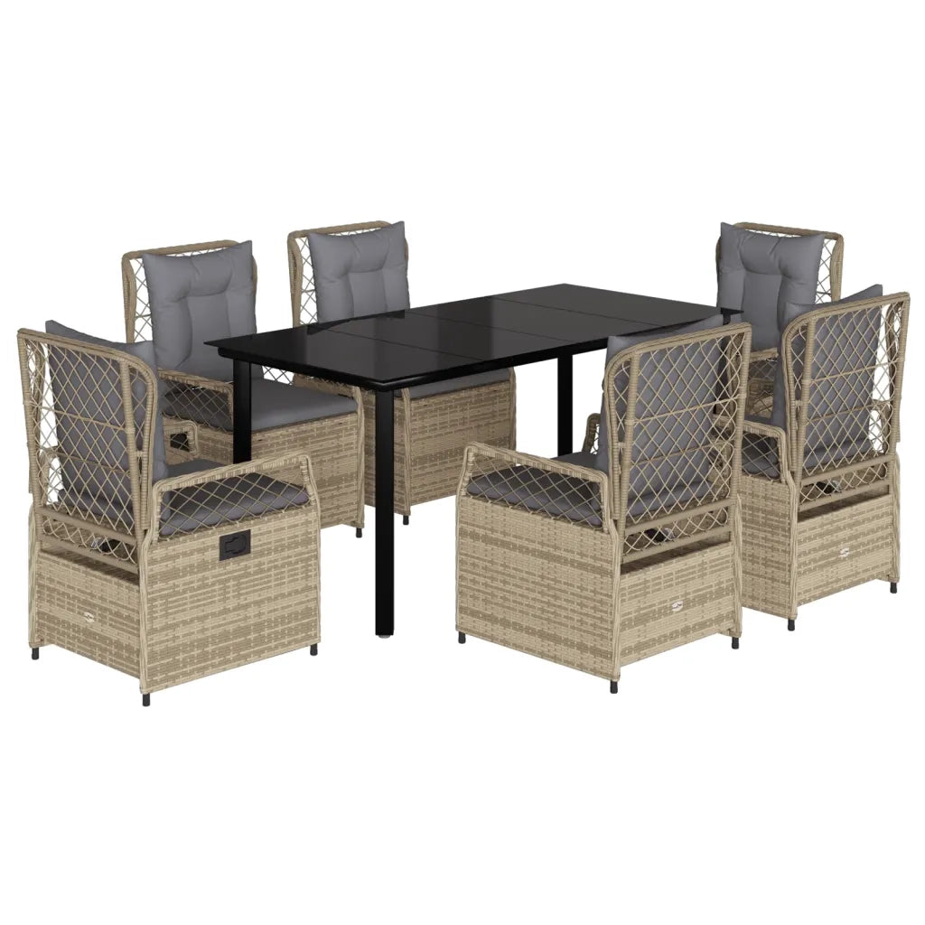 Set da Pranzo da Giardino 7 pz con Cuscini Beige in Polyrattan