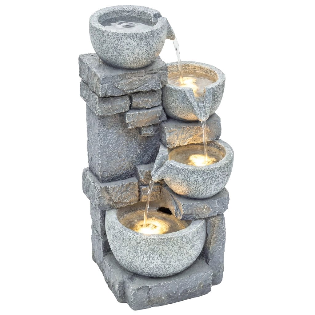 Fontana da Giardino LED 4 Livelli - Xylo - Grigio Cascata Decorativa