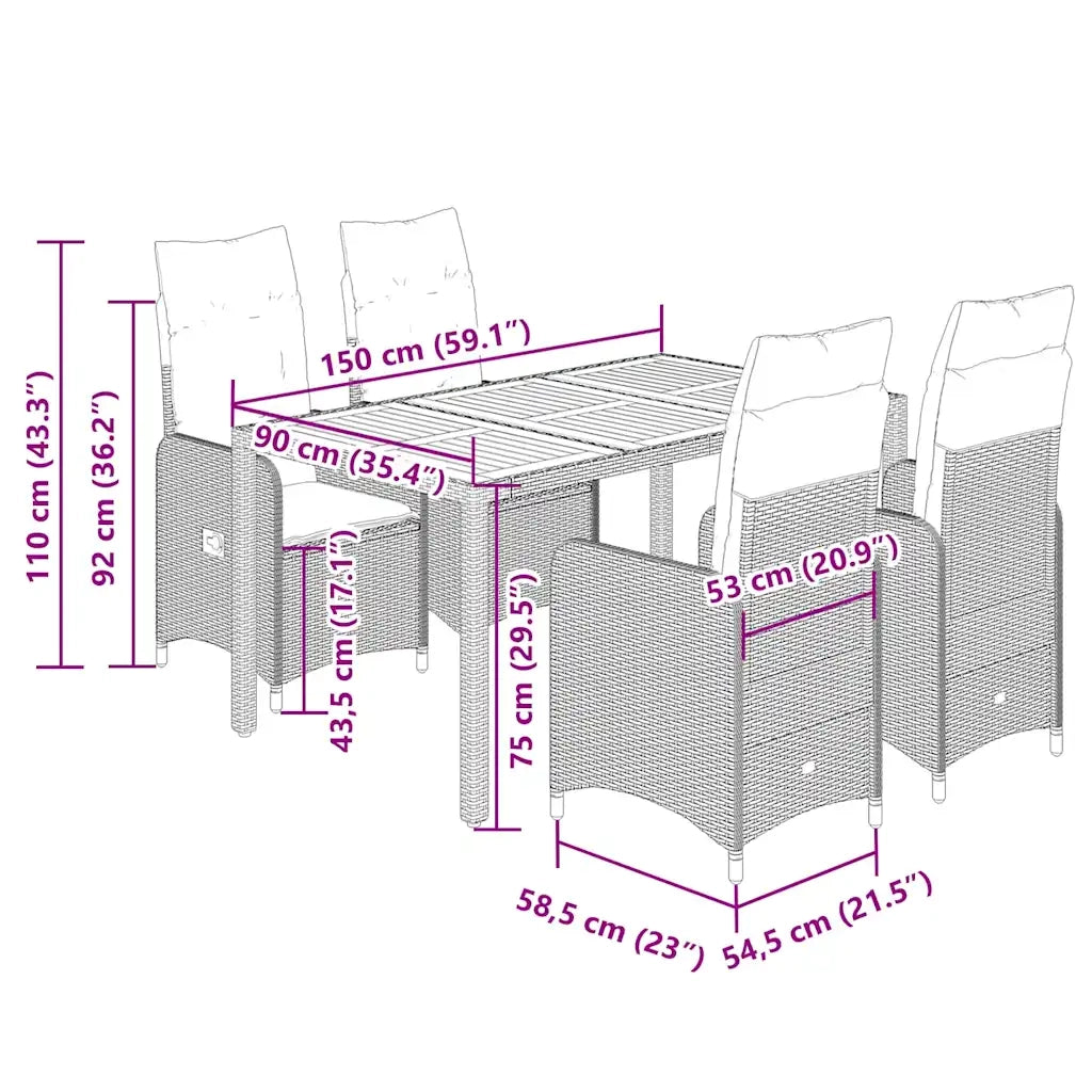 Set da Bistrò da Giardino 5 pz con Cuscini Beige in Polyrattan 3277098