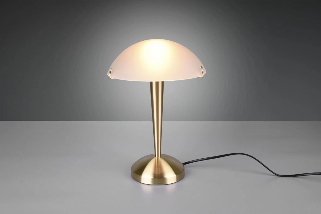 PILZ II LAMPADA COLORE OTTONE SATINATO VETRO COPPA BIANCO H.33CM 1 LUCE ATTACCO E14