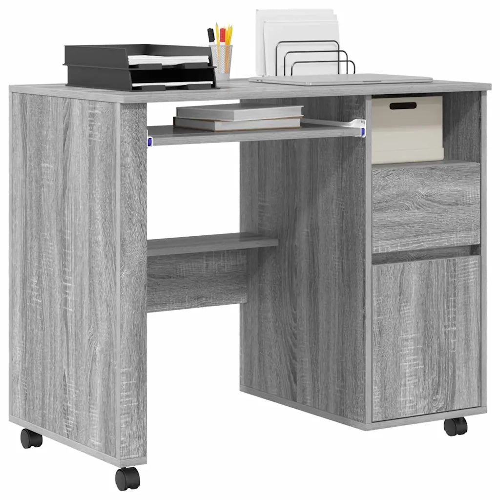 Scrivania con Ruote con cassetto Grigio Sonoma 91 x 50 x 77 cm 869535