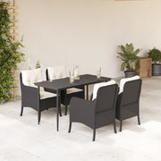Set da Pranzo da Giardino 5 pz Nero con Cuscini in Polyrattan 3211908