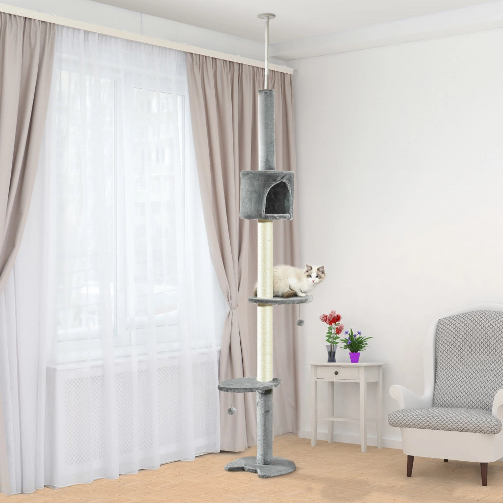 Albero tiragraffi per gatti con piattaforme e palo di sisal ¨C Minimal ¨C 255 cm grigio chiaro