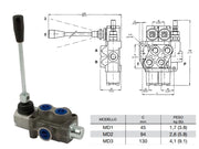 Distributore monoblocco in ghisa 1 leva 3/8 tipo MD - 80004