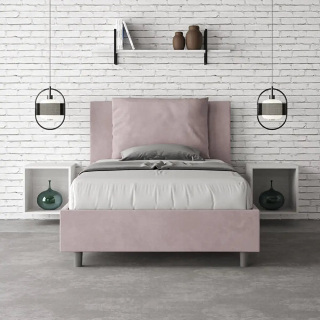 Letto una piazza e mezza senza rete imbottito 120x210 microfibra glicine Antea