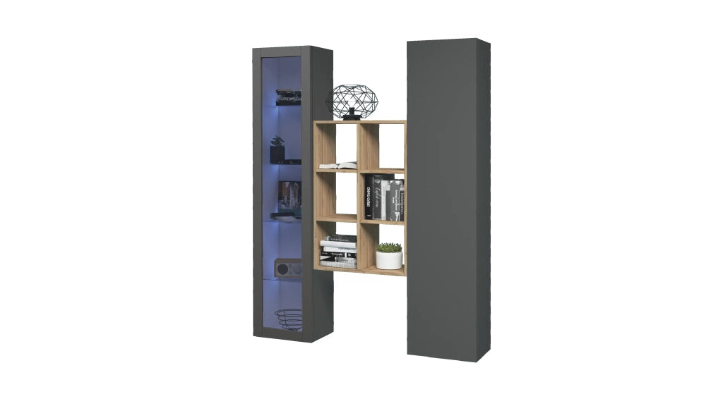 Parete attrezzata antracite moderna con vetrina armadio libreria legno Teret RT