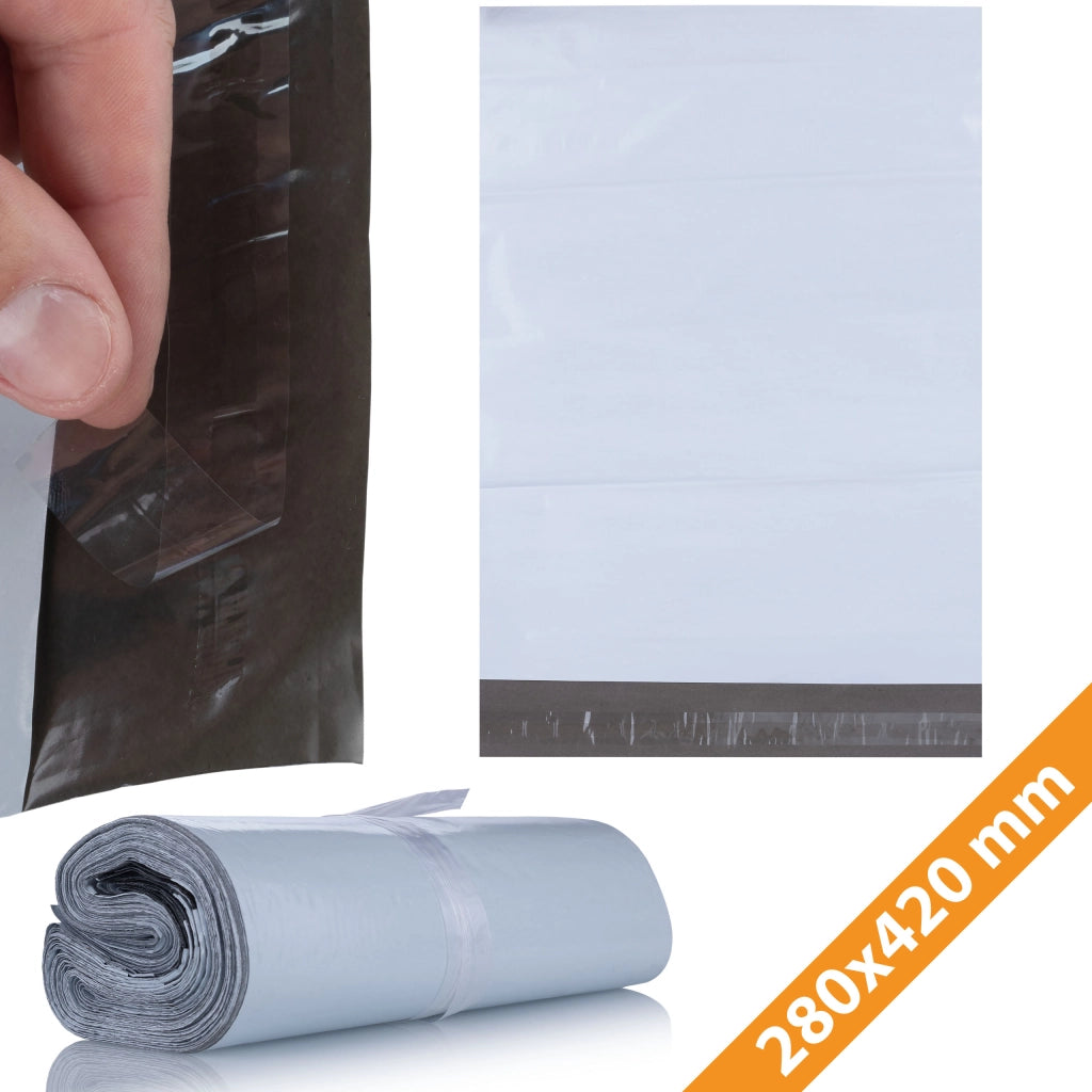 Buste Corriere Bianche 280x420mm 100 Pezzi – LDPE Resistente, Impermeabile, Sicurezza Dati