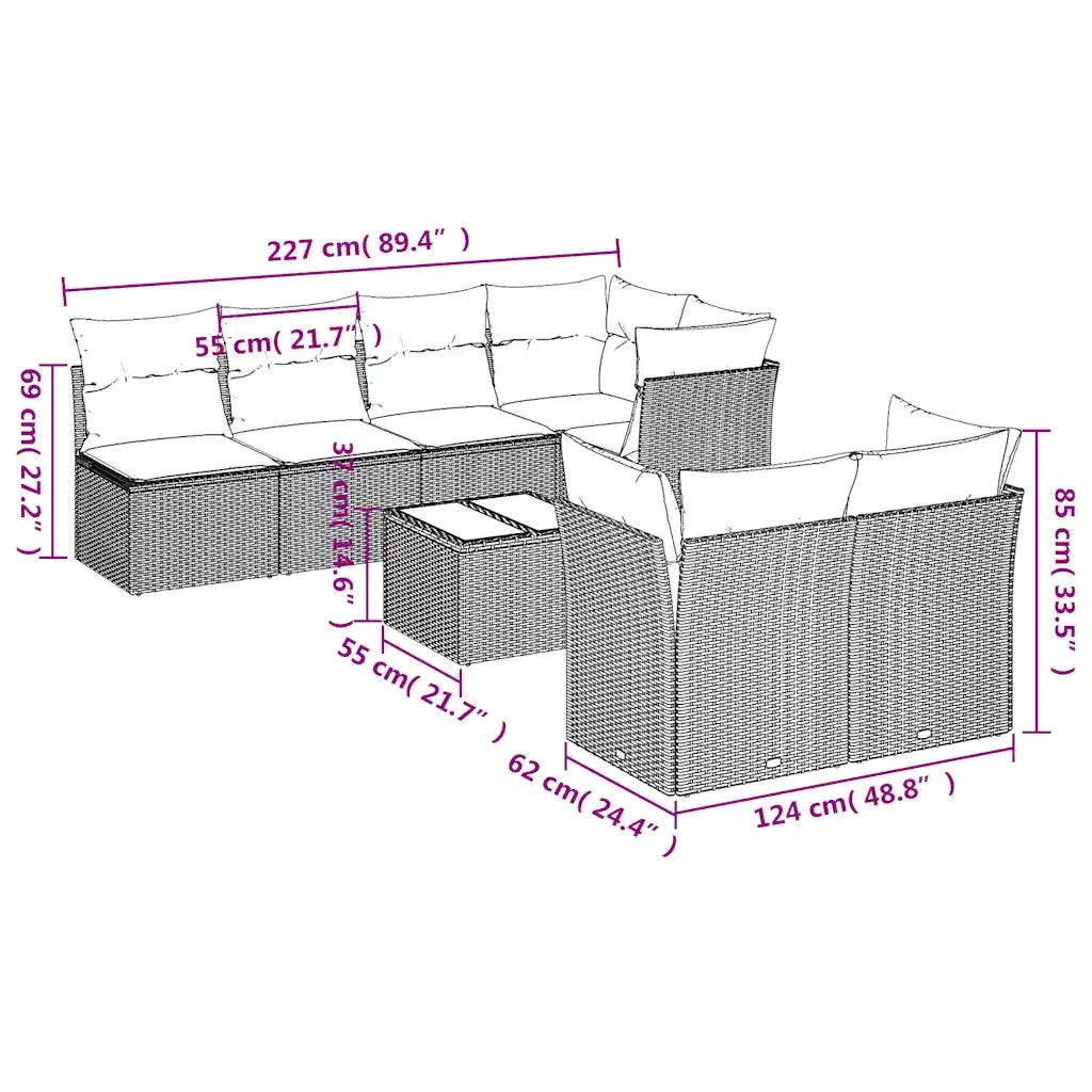Set Divani da Giardino 8 pz con Cuscini Marrone in Polyrattan 3249142