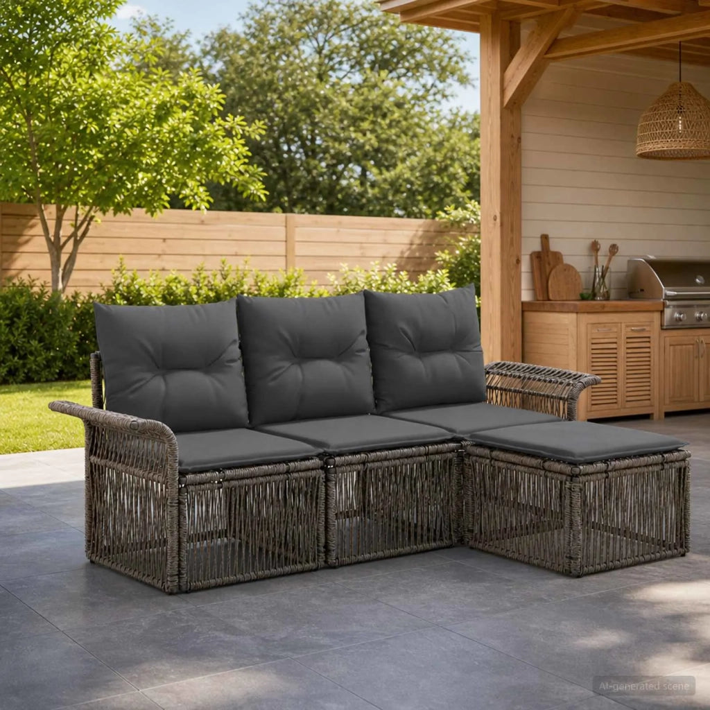 Set Divano da Giardino 4 pz Grigio polyrattan 3434810