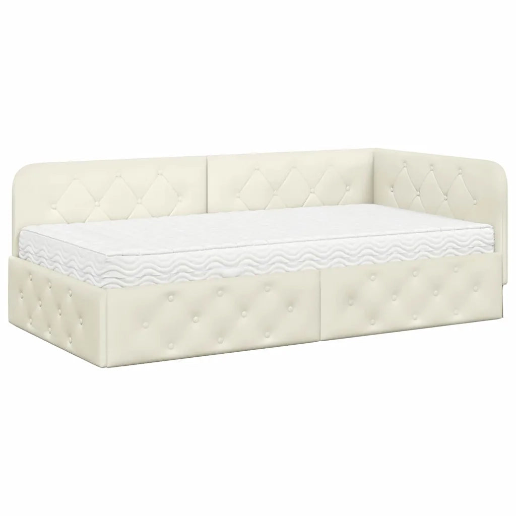 Cornice del letto ad angolo Crema 100 x 200 cm Velluto