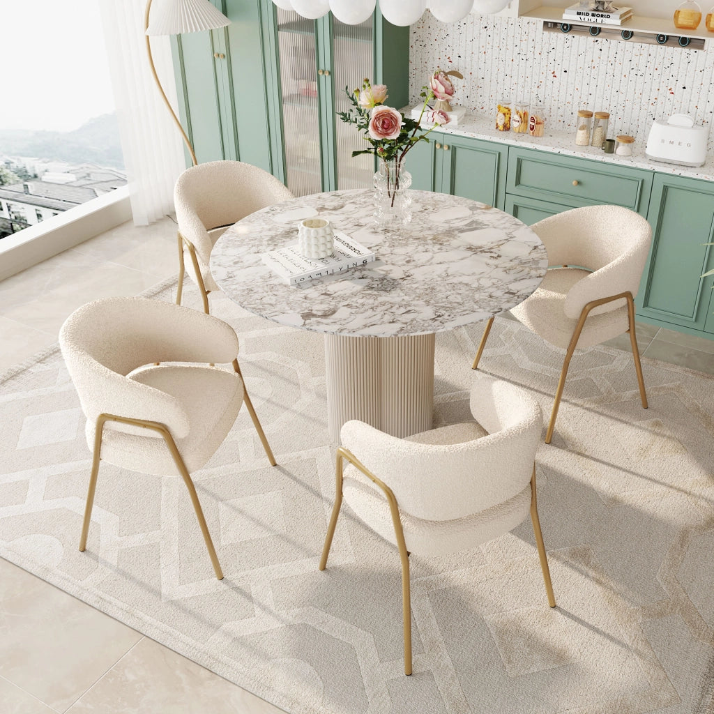 Sedia da Pranzo in Velluto Bianco con Gambe Oro ¨C MINIMAL ¨C Set 4 Pezzi