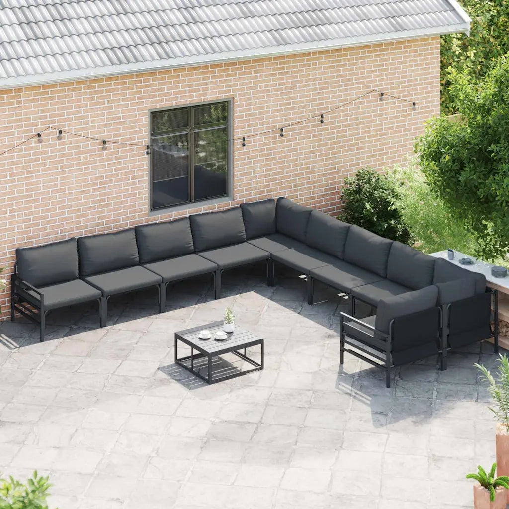 Set Divano da Giardino con cuscino 11 pcs Nero Acciaio