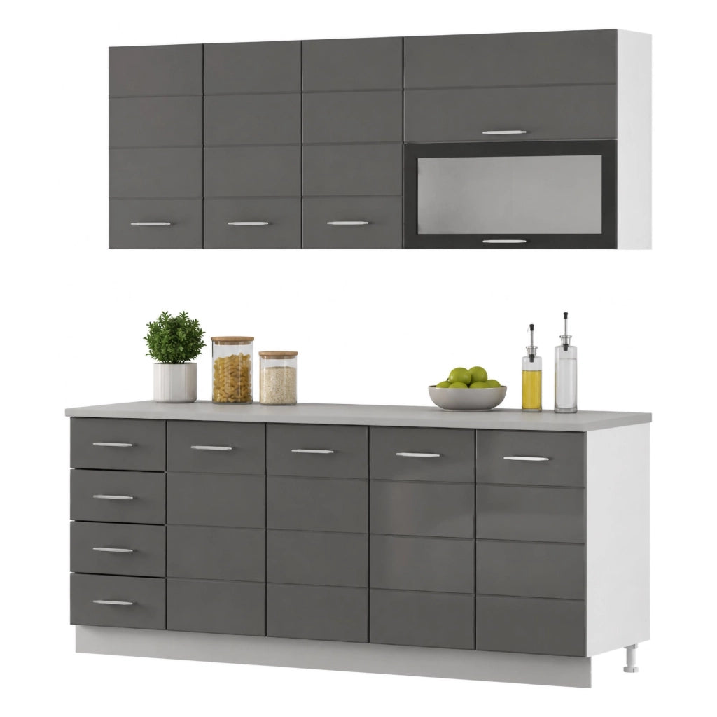 Cucinino Riquew, Cucina 6 Ripiani, Elettrodomestici non inclusi, Grigio Scuro