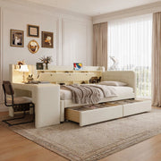 Daybed 90x200 cm con scrivania, 2 cassetti e vano contenitore