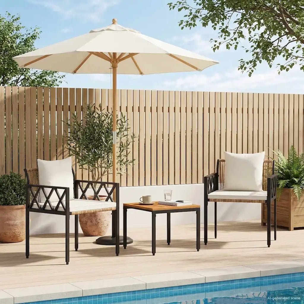 Set Mobili da Esterno 3 pcs Marrone e Bianco Crema polyrattan 42025349