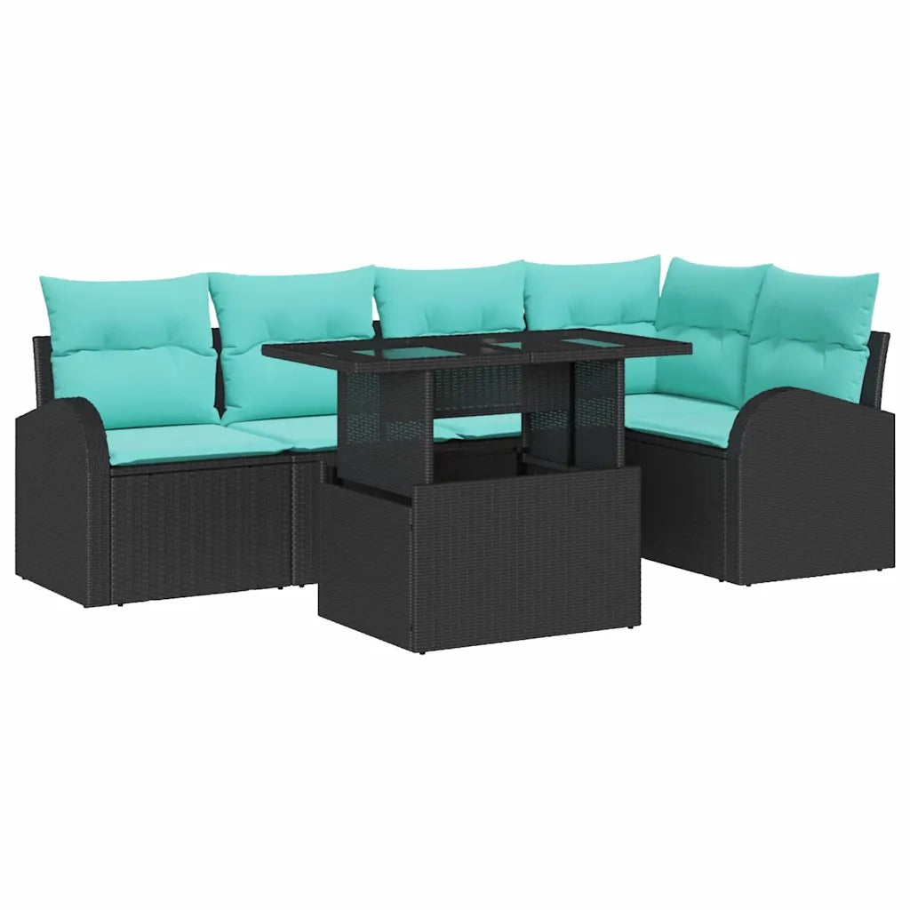 Set Divano da Giardino con cuscino 6 pcs Nero Poly Rattan 3357389