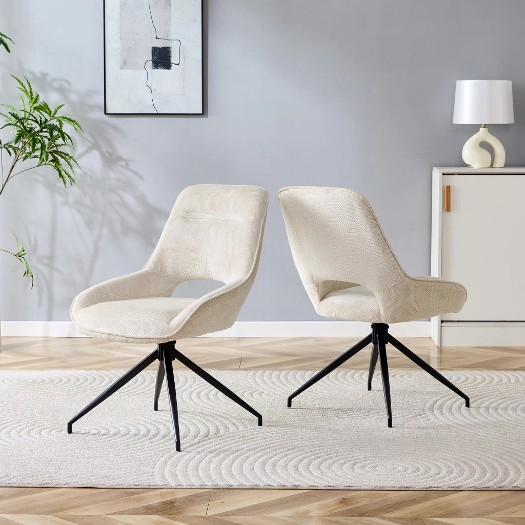 Sedia da pranzo girevole 360° con braccioli, tessuto e metallo, Beige Nero