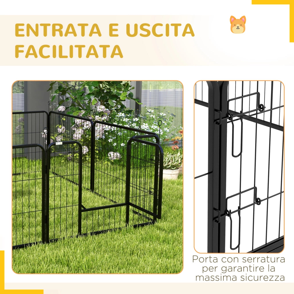 Recinto per Cani 8 Pezzi ¨C Minimal ¨C Acciaio Nero 80x60 cm