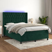 Letto a Molle con Materasso e LED Verde Scuro 140x190cm Velluto 3139742