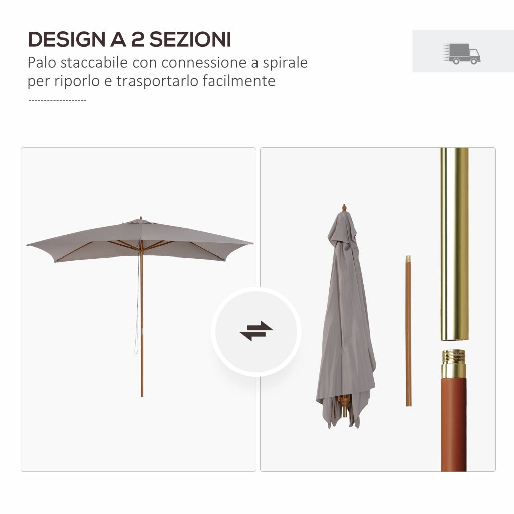 Ombrellone da Giardino ¨C Minimal ¨C Grigio Legno 2x3 m