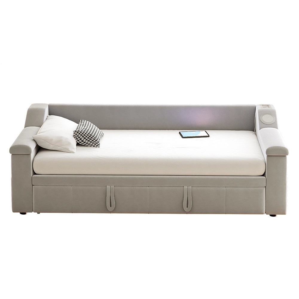 Divano letto - Xylo - 90x190 cm Bluetooth USB velluto grigio chiaro