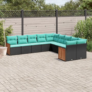 Set Divani da Giardino 10 pz con Cuscini Nero in Polyrattan 3228031