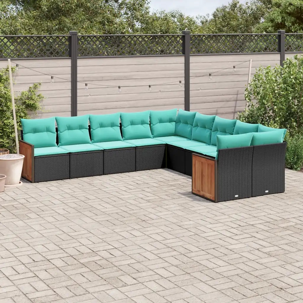 Set Divani da Giardino 10 pz con Cuscini Nero in Polyrattan 3228031