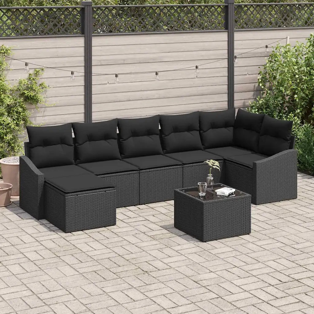 Set di divani con cuscino 8 pcs Nero polyrattan